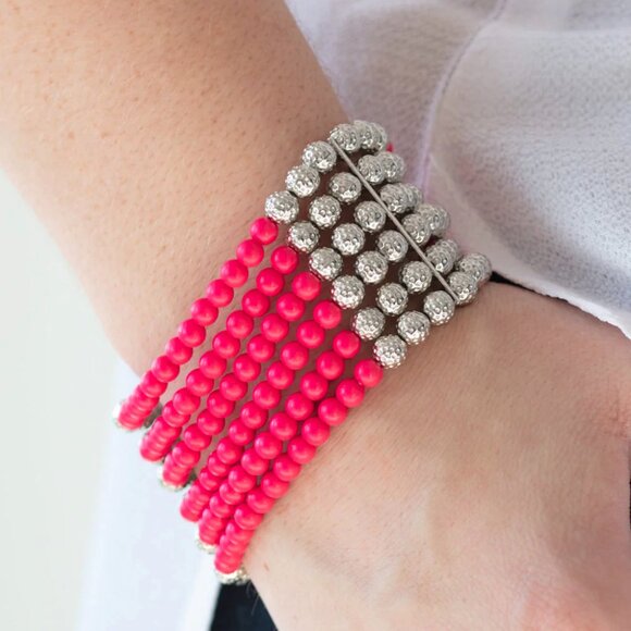 Paparazzi Jewelry Accessories - LAYER It On Thick - Pink Bracelet - Vintage - Picture 1 of 4